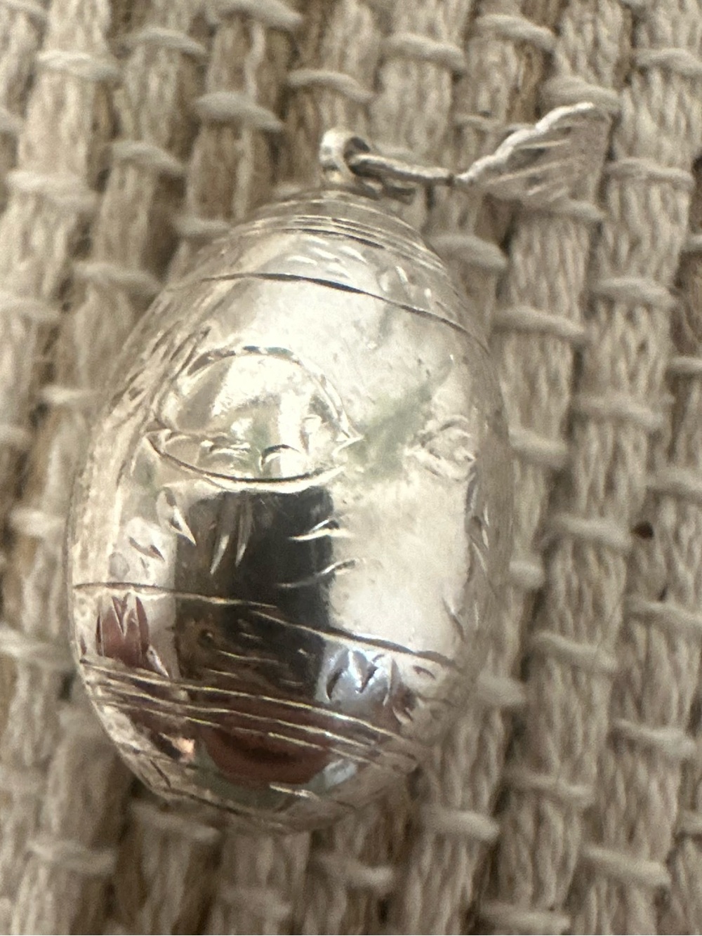 Sterling Silver Egg Pendant - Polished Oval Charm 1 1/2 inches in length